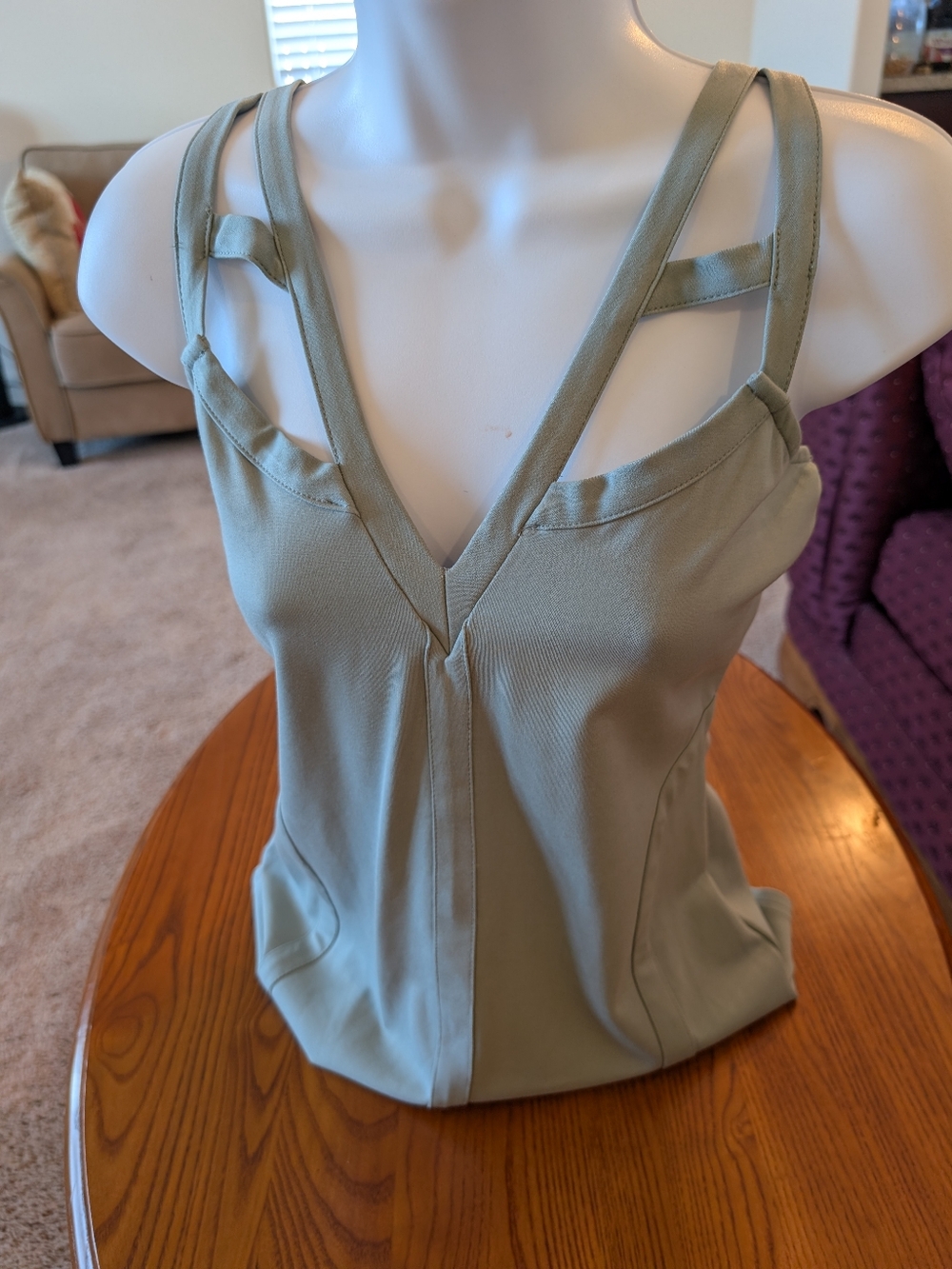 Mint Green Strappy V-Neck Sleeveless Top, Zips Down Back, Size M - NEW